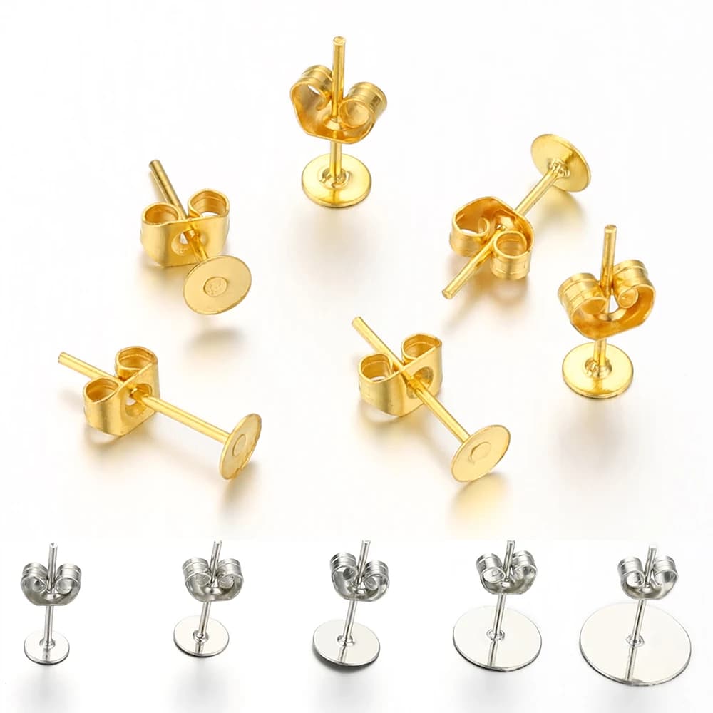 100 pezzi orecchini a bottone base vuota orecchini a bottone base set pin con orecchio posteriore orecchino spina per gioielli fai da te che fanno risultati forniture