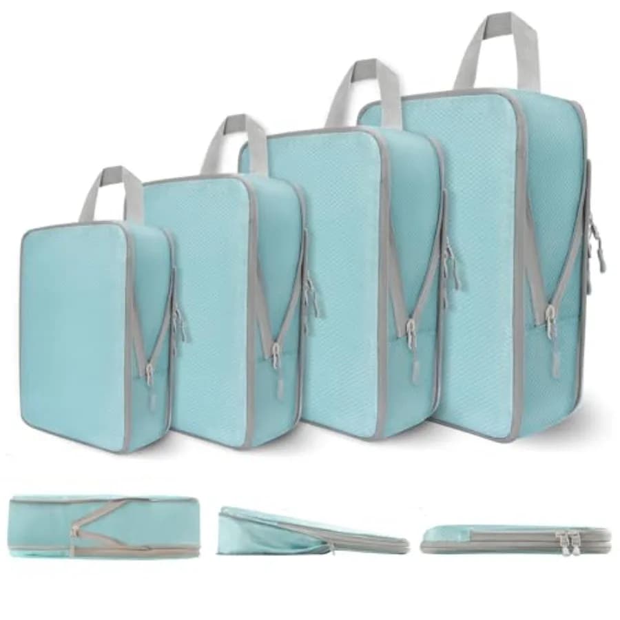 Set di 4 Cubi di Compressione per Viaggi, Organizzatori Espandibili Leggeri per Valigie, Accessori Essenziali da Viaggio