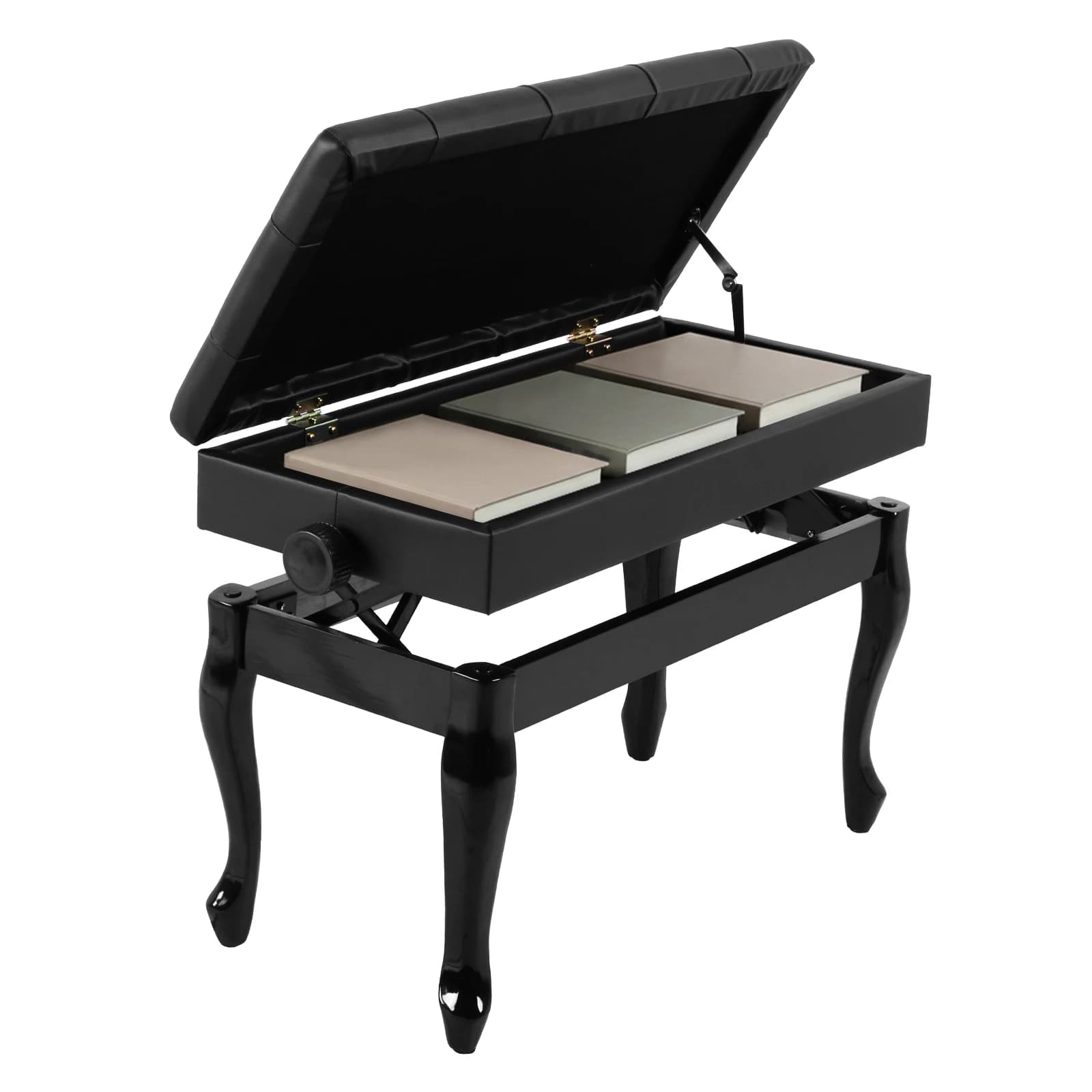 Wood Piano Stool Resistant with Library, PU Leather Bearing, Multifunction Home/Sala Music/Aula Seat