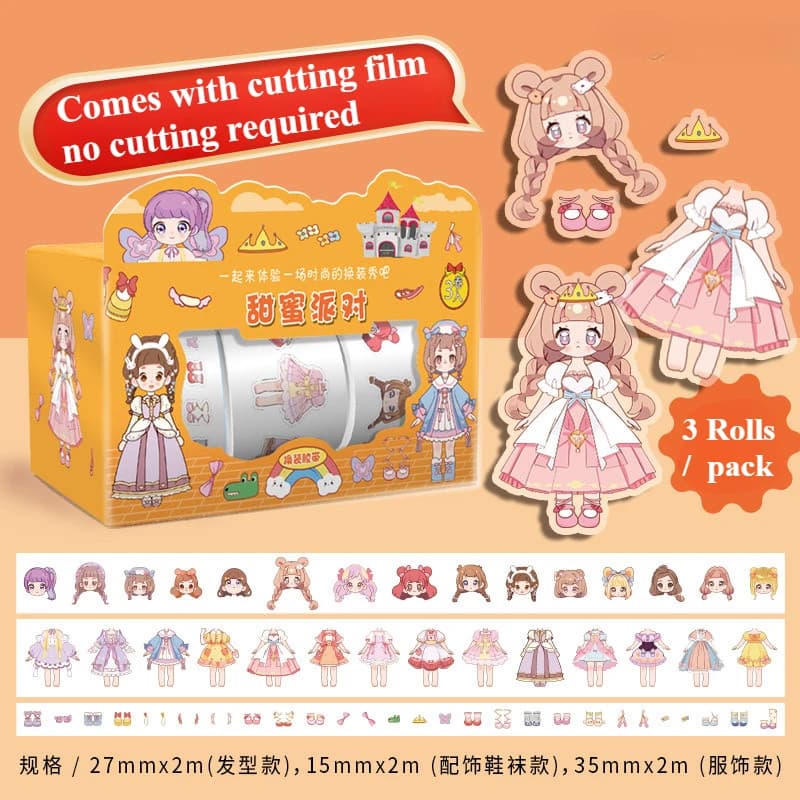 Cute Cartoon Princess Dress Up Sticker Children's Scrapbooking DIY Character Clothes Journal Decor Sticker Washi Tape Girl Gift