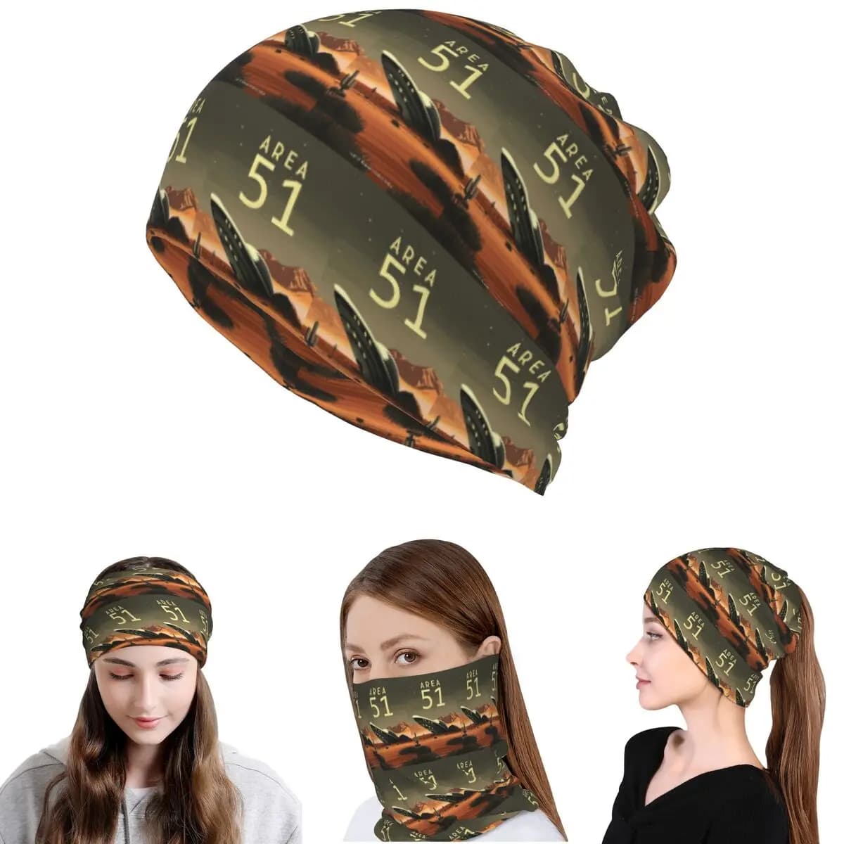 Bandana con stampa del poster dell'Area 51 nel deserto di Roswell, New Mexico, sciarpa multiuso, maschera per il viso, berretto per uomo e donna, lavabile