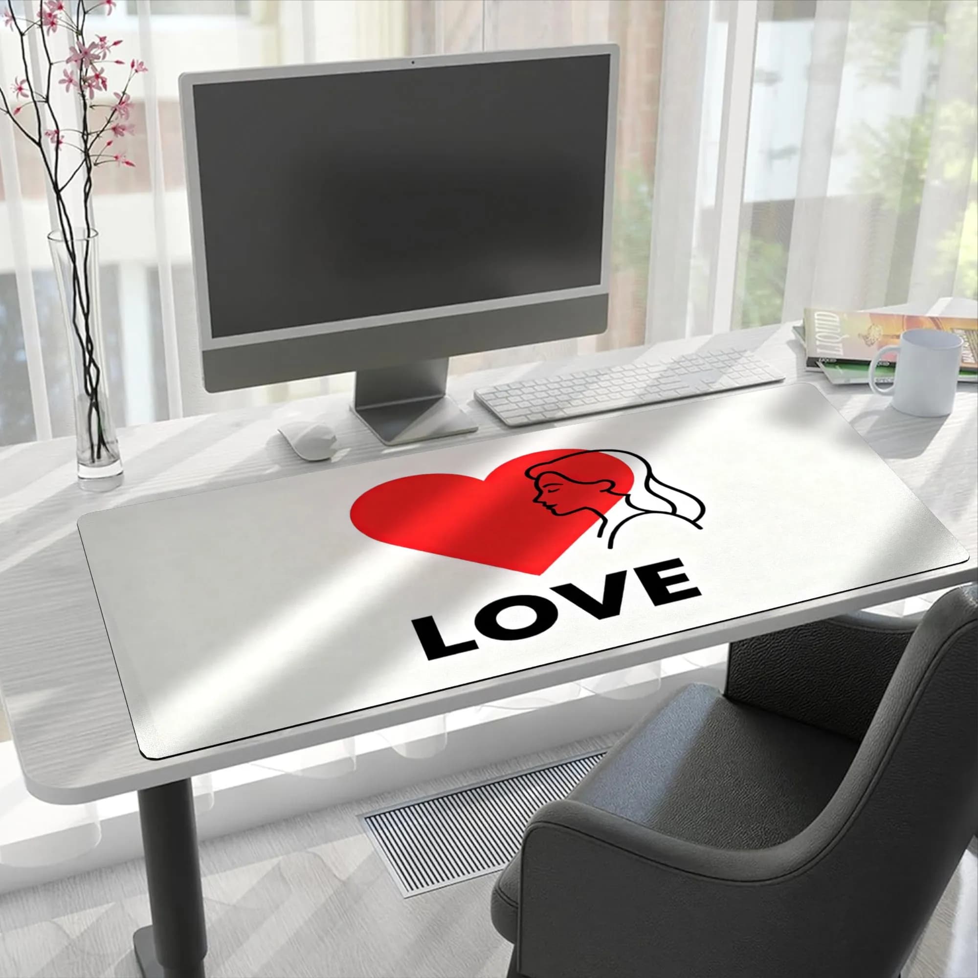 Heart Silhouette Gaming Mouse Pad 11.8x31.5in Red Heart Shape Non-Slip Rubber Base Smooth Desk Mat for Home Office
