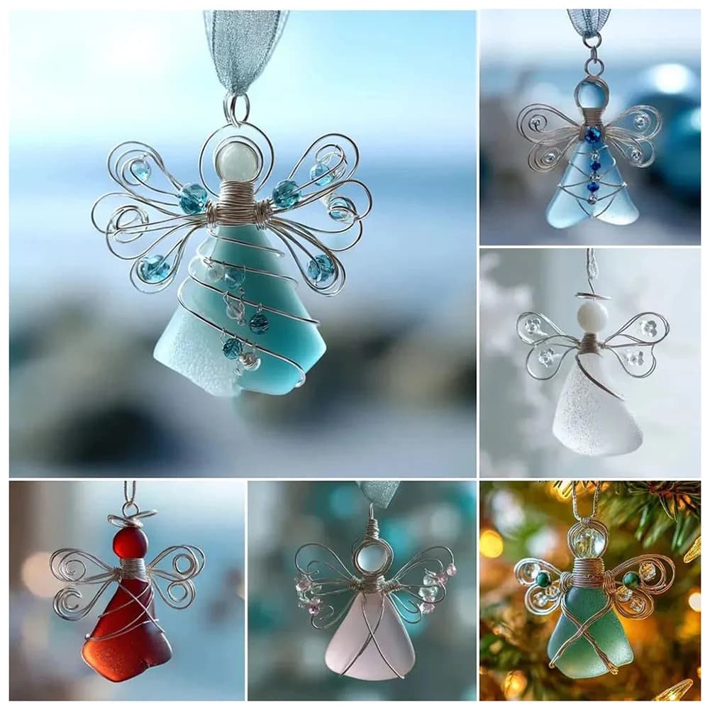 Angelo in vetro marino Ornamenti per albero di Natale Ciondolo a forma di angelo in vetro trasparente fatto a mano Regalo unico e premuroso per i propri cari
