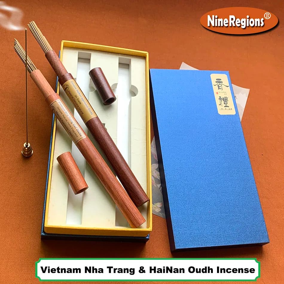Set di 10g di Bastoncini d'Incenso Vietnamiti e Cinesi di Legno di Oud con Bruciatore in Rame, Portatile per Meditazione e Sonno, Profumi Naturali