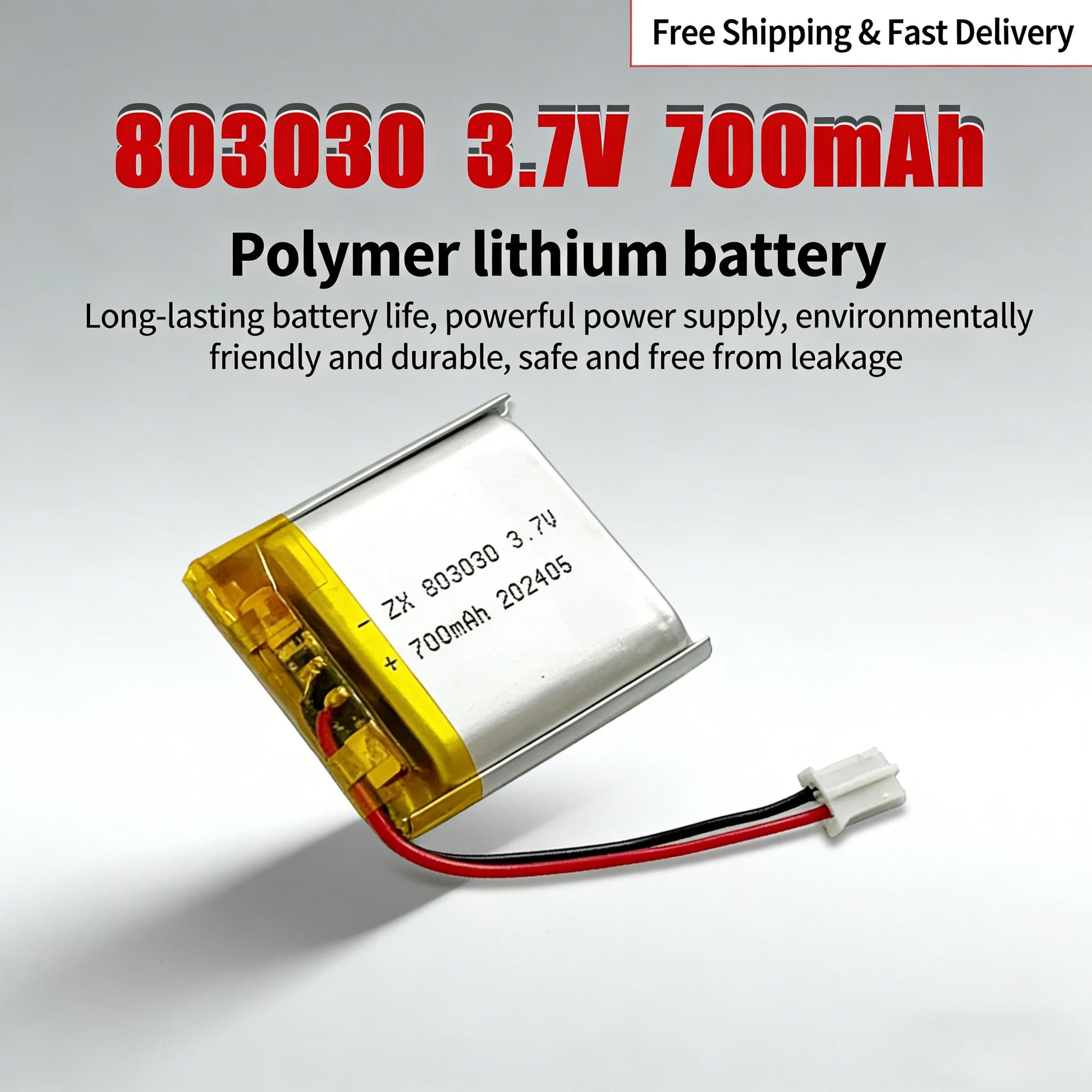 Batteria Lipo 3.7V 700mAh 803030, Cella Ricaricabile ai Polimeri di Litio per Altoparlanti Bluetooth, Ventilatori Portatili, MP3, MP4, GPS, Luci LED