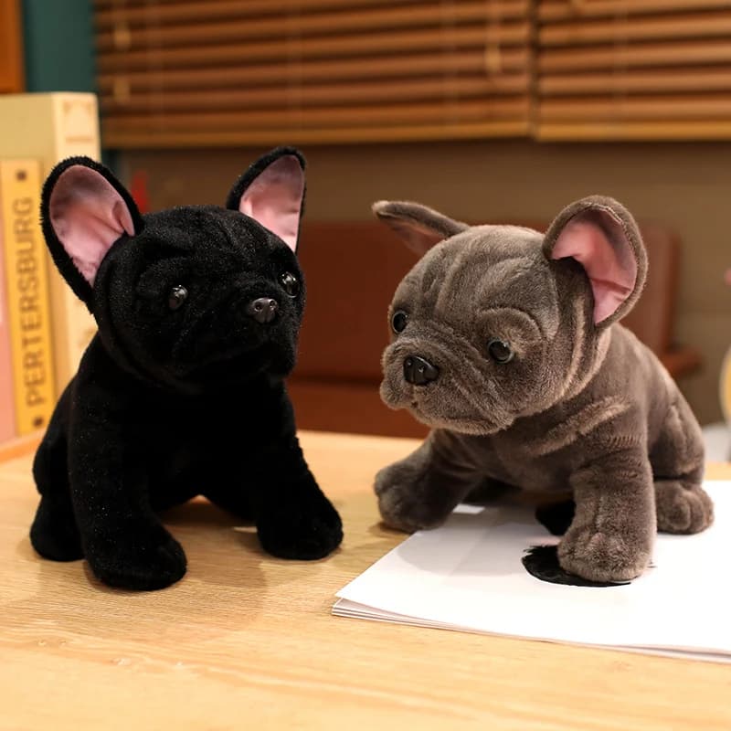 Peluche Bulldog da 28 cm Animali di peluche realistici Bulldog grigio nero Peluche realistico per cani da compagnia Regalo bambola morbida