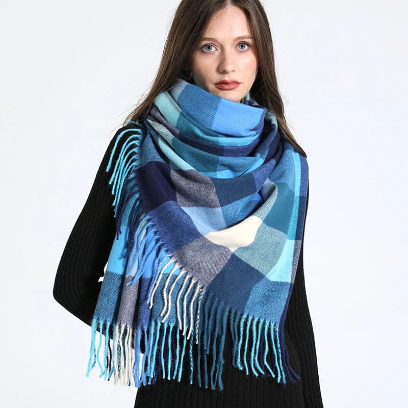 2023 nuove donne simulato cashmere sciarpa a quadri calda in inverno lungo e spesso cashmere touch nappa moda sciarpa a quadri di colore
