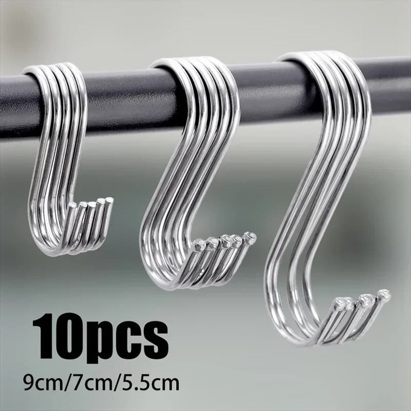 Stainless Steel S Hooks Silver Multifunctional Hangers for Kitchen Bathroom Bedroom Towels Clothes Bags Plants Storage Organizer