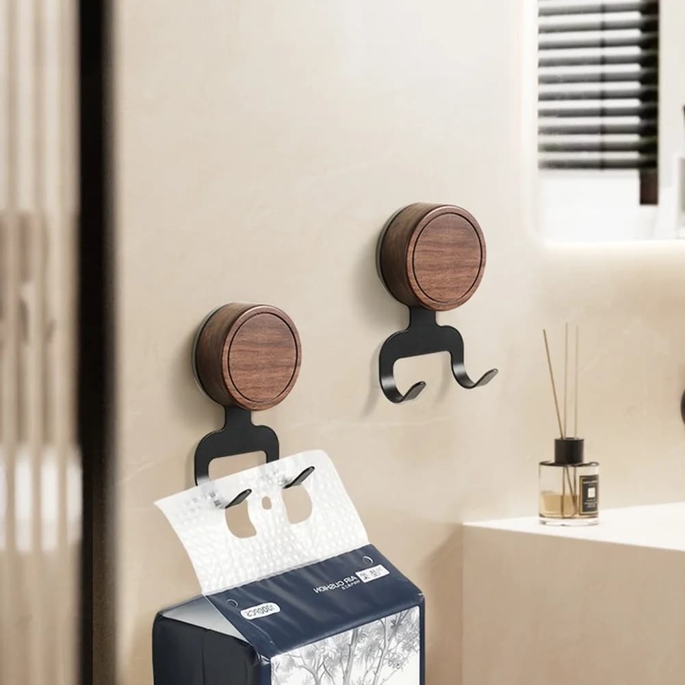 1/2pcs Walnut Suction Cup Hooks Holder Reusable Storage Hook Kitchen Bathroom Towel Hanging Hook Organizer Window Wall Hook
