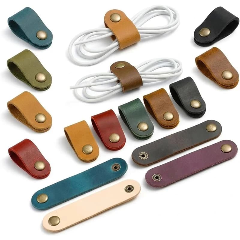 10/20/30PCS PU Leather Cable Organizer Cord Holder Snap Button Earphone Wire Wrap Cable Management Strap Desktop Accessories