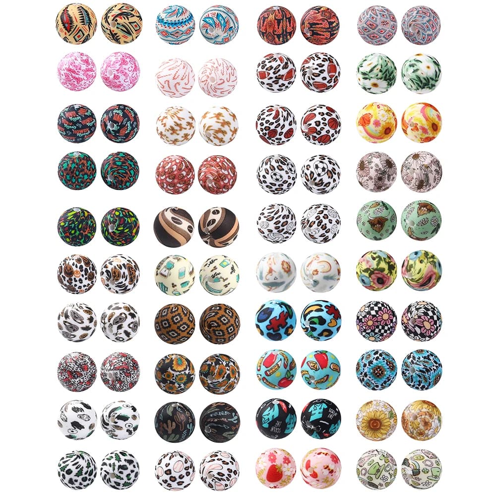 10/15/20 pz 15mm Perline di Silicone Nuovo Stampato Perline per la Decorazione Della Penna Creazione di Gioielli Braccialetto FAI DA TE Catena Portachiavi Ornamentale All'ingrosso