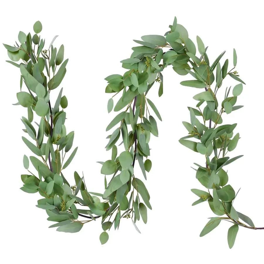 Eucalyptus garland sown by 1,68 m, artificial eucalyptus leaves, table garland, artificial green for weddings and arches