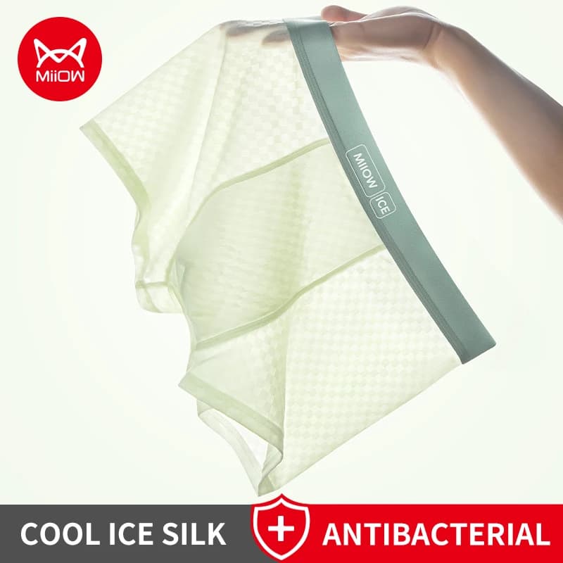 MiiOW 3 pezzi biancheria intima da uomo in seta di ghiaccio 7A antibatterica maglia cavallo mutande da uomo leggere e traspiranti mutandine da uomo boxer