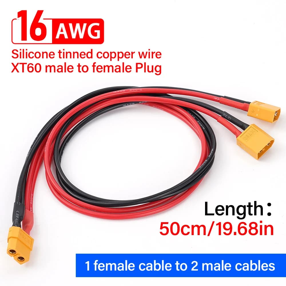 50CM XT60 16AWG Connettore batteria Cavo maschio/femmina Doppia estensione Y Splitter Cavo in silicone a 3 vie per pannelli solari scooter