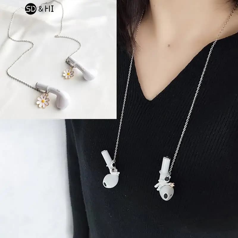 Collana di auricolari Wireless Anti-smarrimento di moda per donna uomo squisite margherite ciondolo per cuffie accessori per catene regali