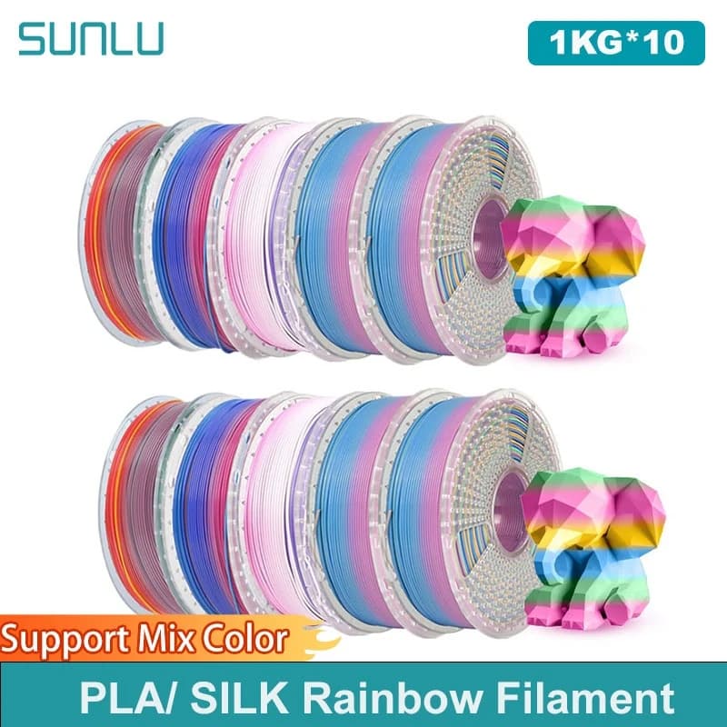 SUNLU 10KG PLA/SETA Filament Rainbow Coil from 1.75 mm 1000 g (2.2 lbs) Rainbow effect Wraped Filament Suitable for most FDM printers