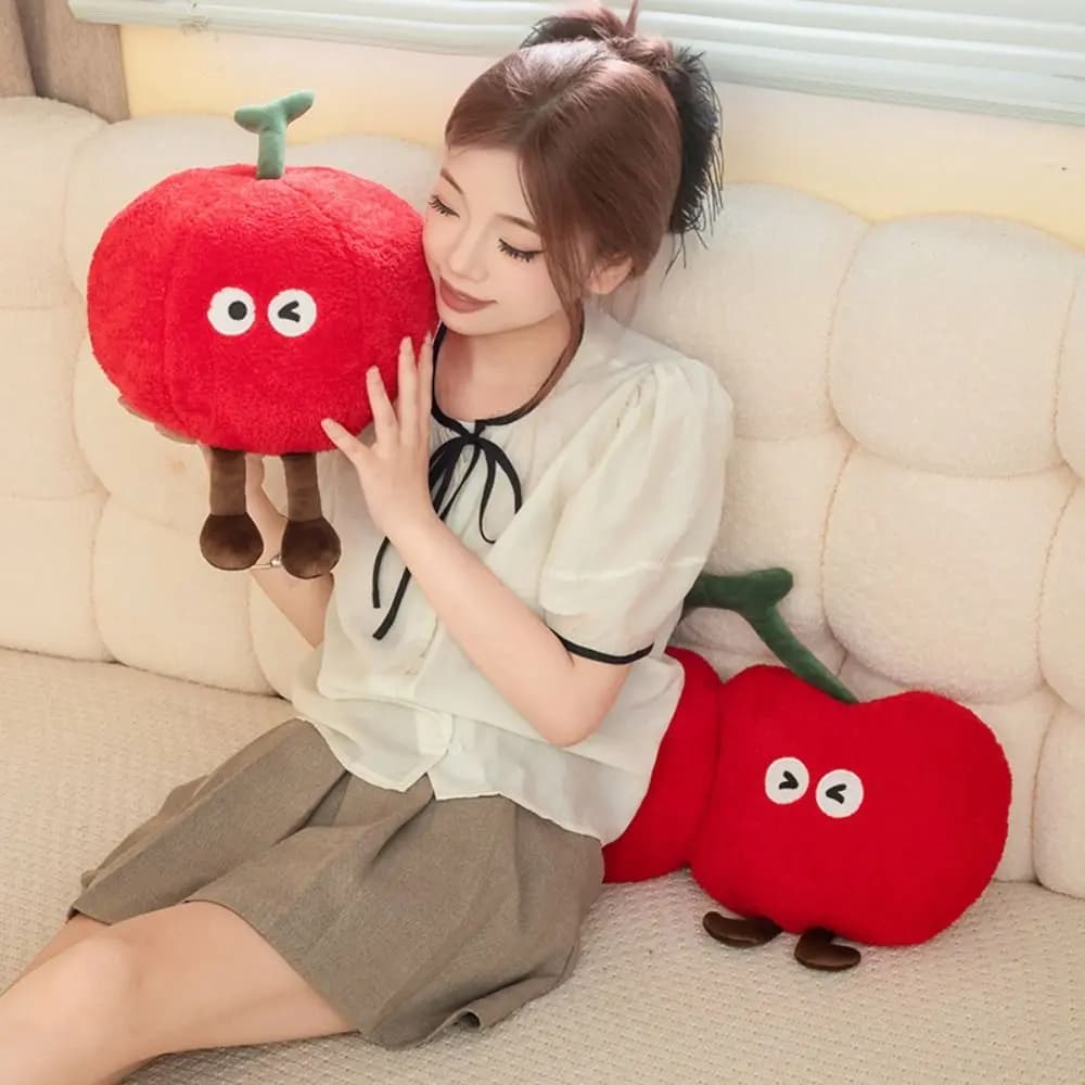 Cuscino in Peluche a Forma di Ciliegia, Morbido e Abbracciabile, Design Carino, Imbottito con Gambe, Peluche a Forma Umana per Divano e Sedia