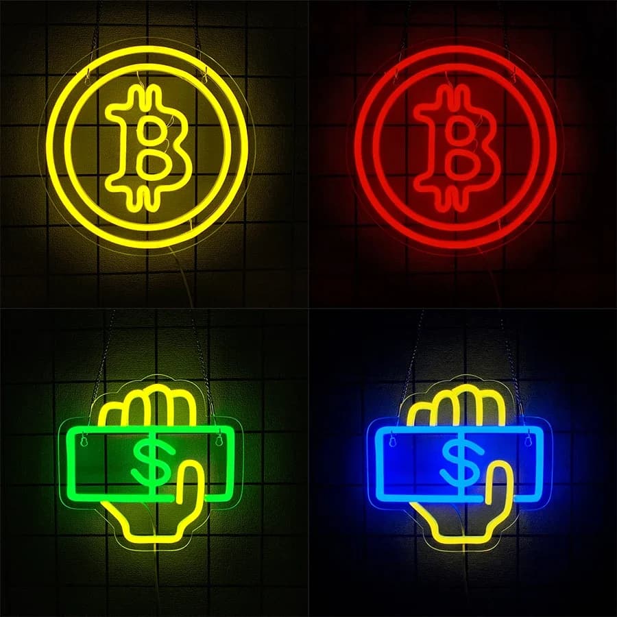 Insegna al Neon LED a Forma di Moneta Bitcoin, Alimentata via USB, Adatta per Vetrine, Sale Giochi, Caffè, Bar, Club, Decorazioni per Feste