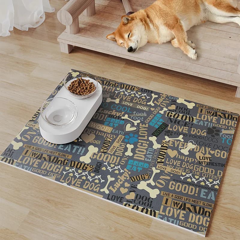 Dog Food Mat for Bowls, Print Quick Dry Dog Cat Mats for Food and Water, Non-Slip Backing Pet Mat Pet Supplies,Pet Feeding Mat