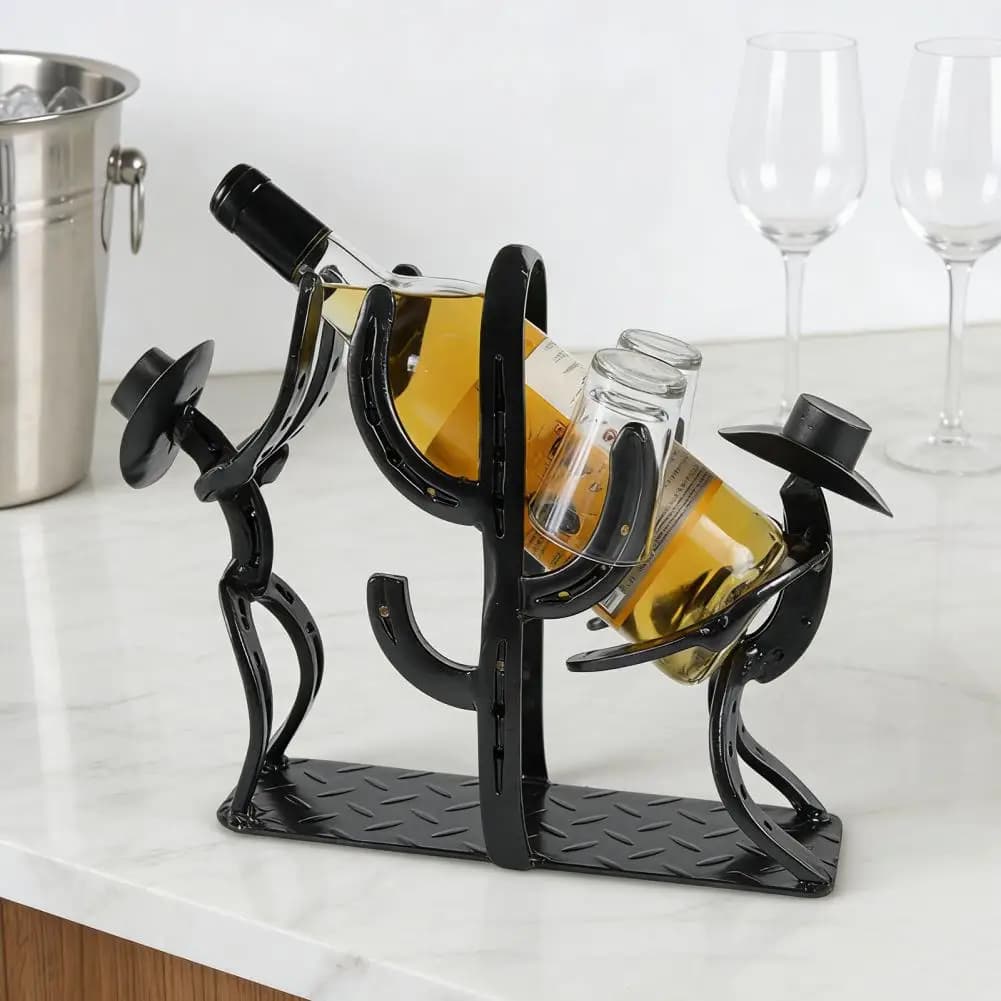Portabottiglie da Vino in Metallo a Forma di Cactus Stile Western, Supporto per Bicchieri, Accessorio Decorativo Rustico per Bar e Casa