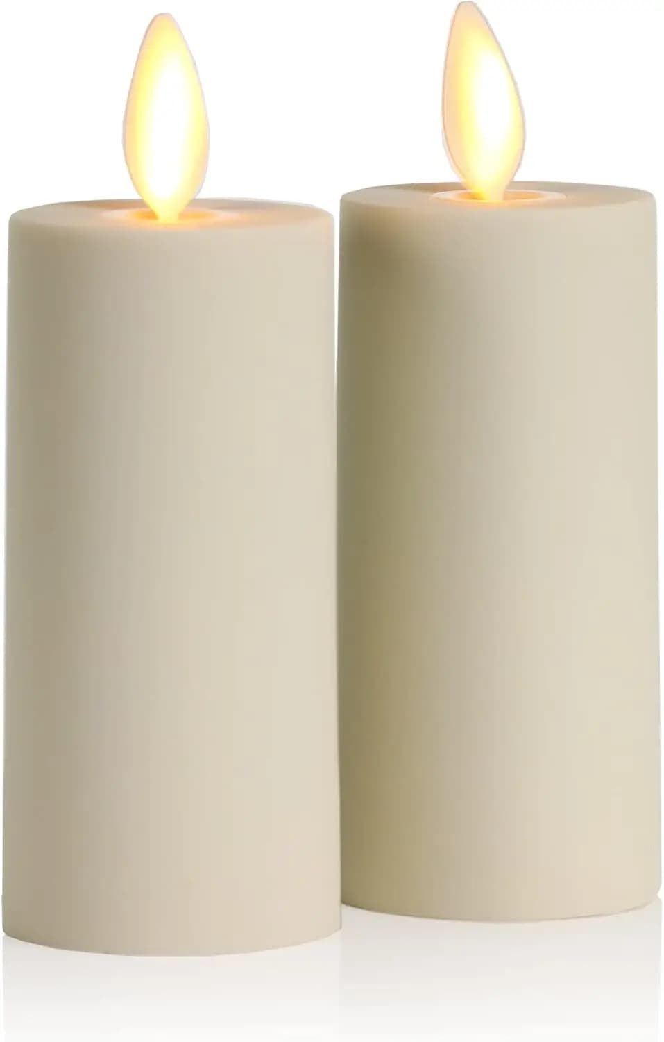 Flameless LED Candles, Set of 2 ivory with Fiamma Oscillante, Timer and Remote Control Included