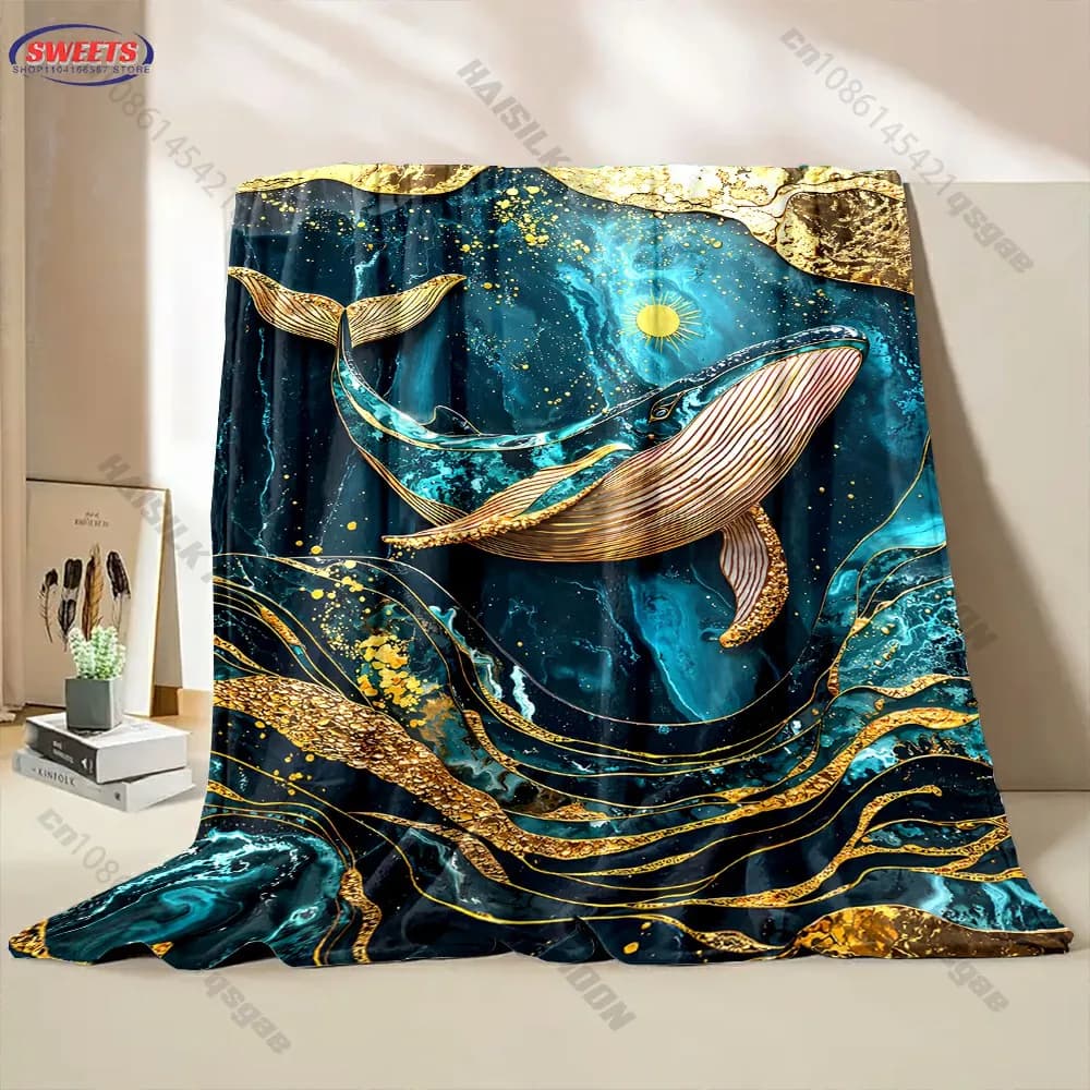Coperta di lusso Golden Whale per bambini e adulti, decorazione per soggiorno, camera da letto, divano, regalo raffinato