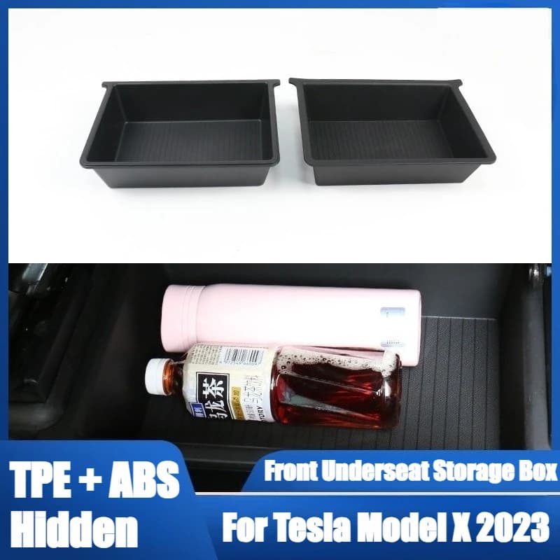 Per Tesla Model X 2023 Sedile Push Pull Cassetto TPE Vassoio nascosto Organizzazione Scatola portaoggetti sottosella anteriore Accessori interni auto