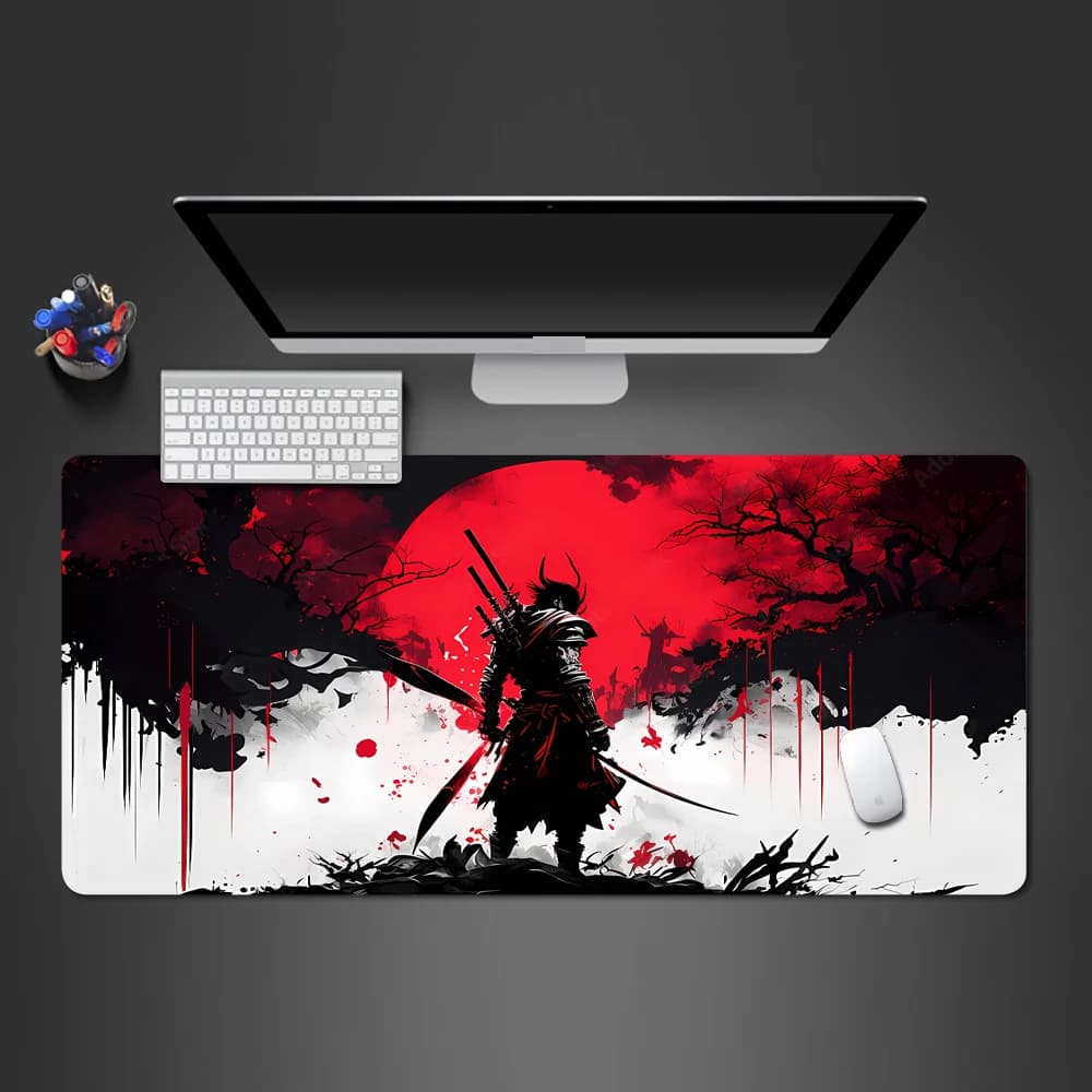 Tappetino per mouse nero giapponese Sakura Samurai Tappetino da tavolo per giocatori Teclado Empresa Gaming Scrivania per laptop PC Accessori per ufficio Scrivania per computer
