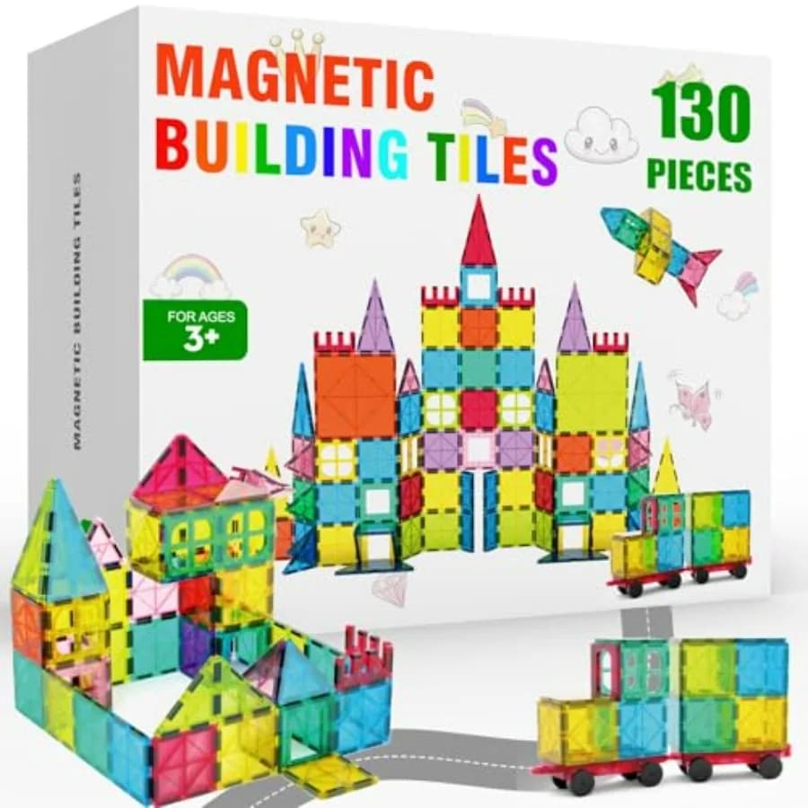 Mattoncini Magnetici 130 Pezzi, Set di Costruzioni Magnetiche con 2 Auto, Giocattoli STEM Multicolore, Regalo per Bambini e Bambine