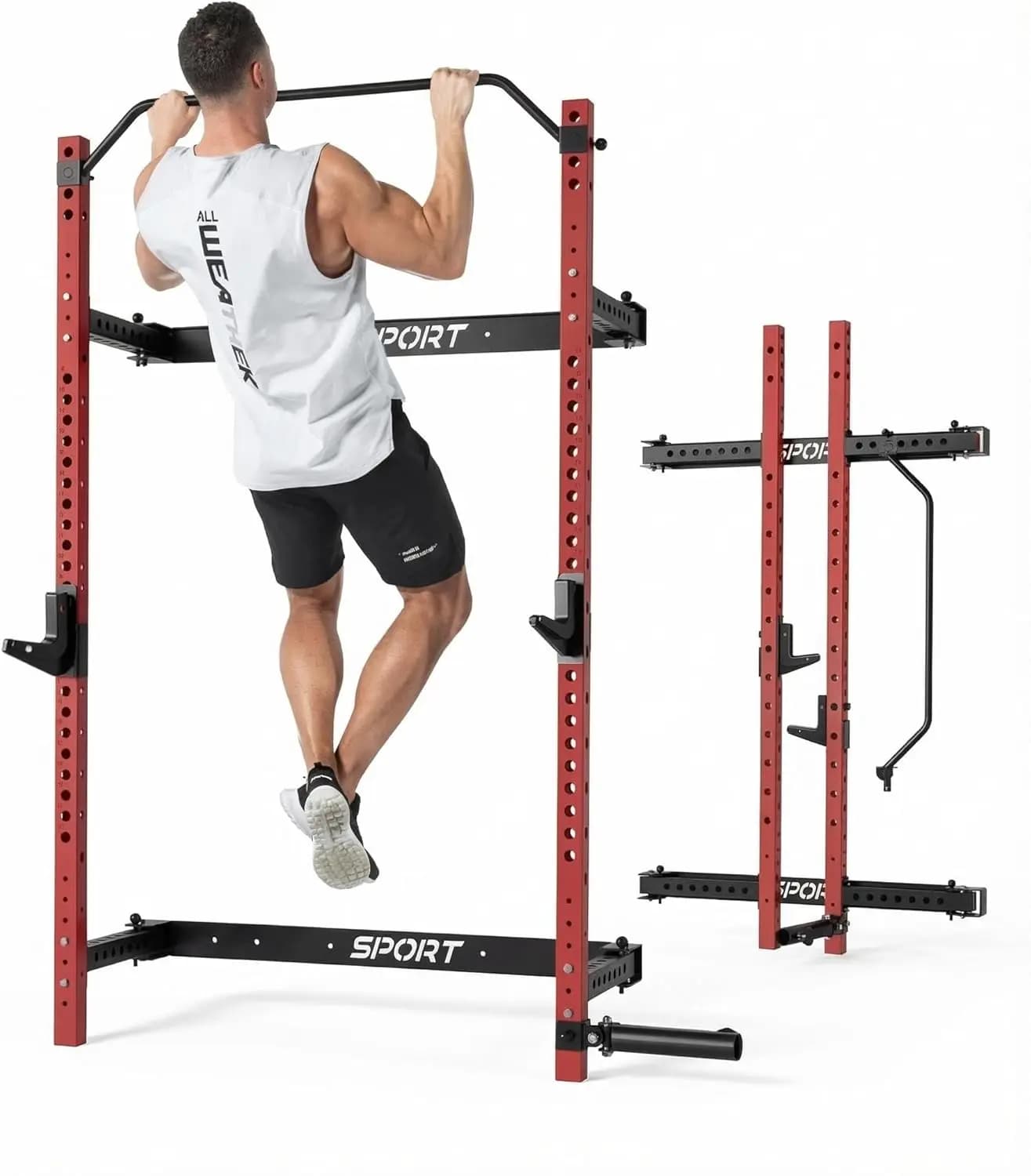 Power Rack Pieghevole da 450 kg per Palestra Domestica, Gabbia Salvaspazio da 6 cm x 6 cm con Barra per Trazioni