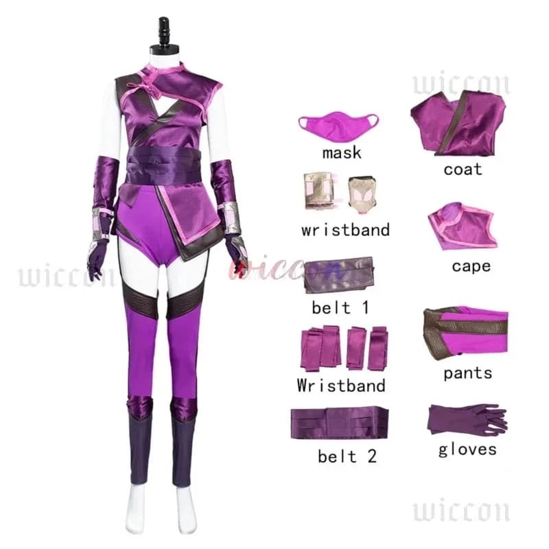 Game Mortal Mileena Komba Costume Full Set Sexy Purple Color Uniform for Women Halloween Cosplay Outfits Carnival Suitx;4'b,5;y,