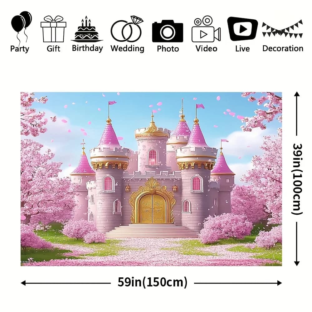 Whimsical Pink Castle Tapestry Wall Hanging Fairy Tale Decor Romantic Princess Boho Backdrop for Nursery Home Wedding Birthday P