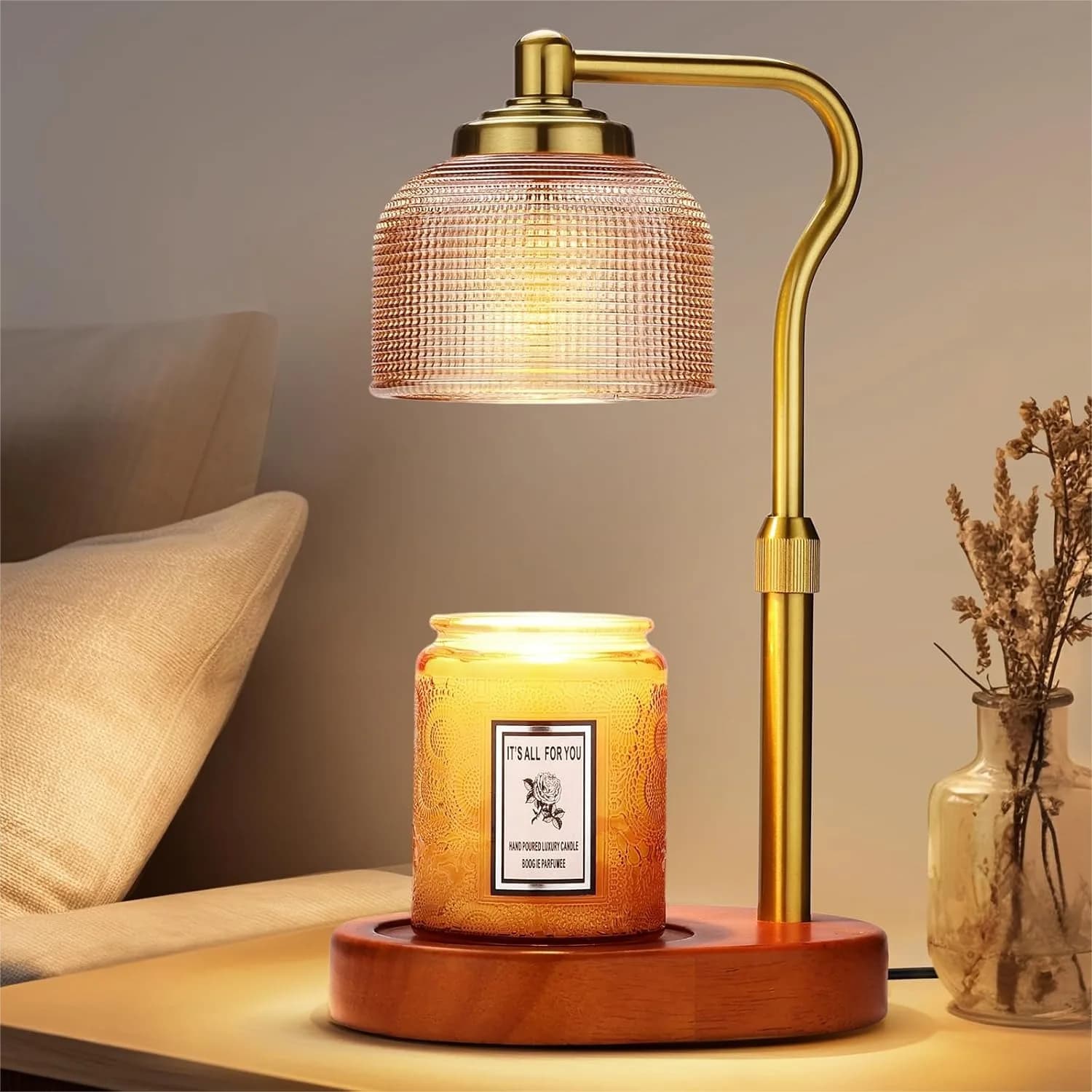 Lampada Scaldacera con Timer, Dimmerabile e Regolabile in Altezza, per Sciogliere la Cera, Ideale per Camera da Letto e Arredamento Casa, Ambra Oro