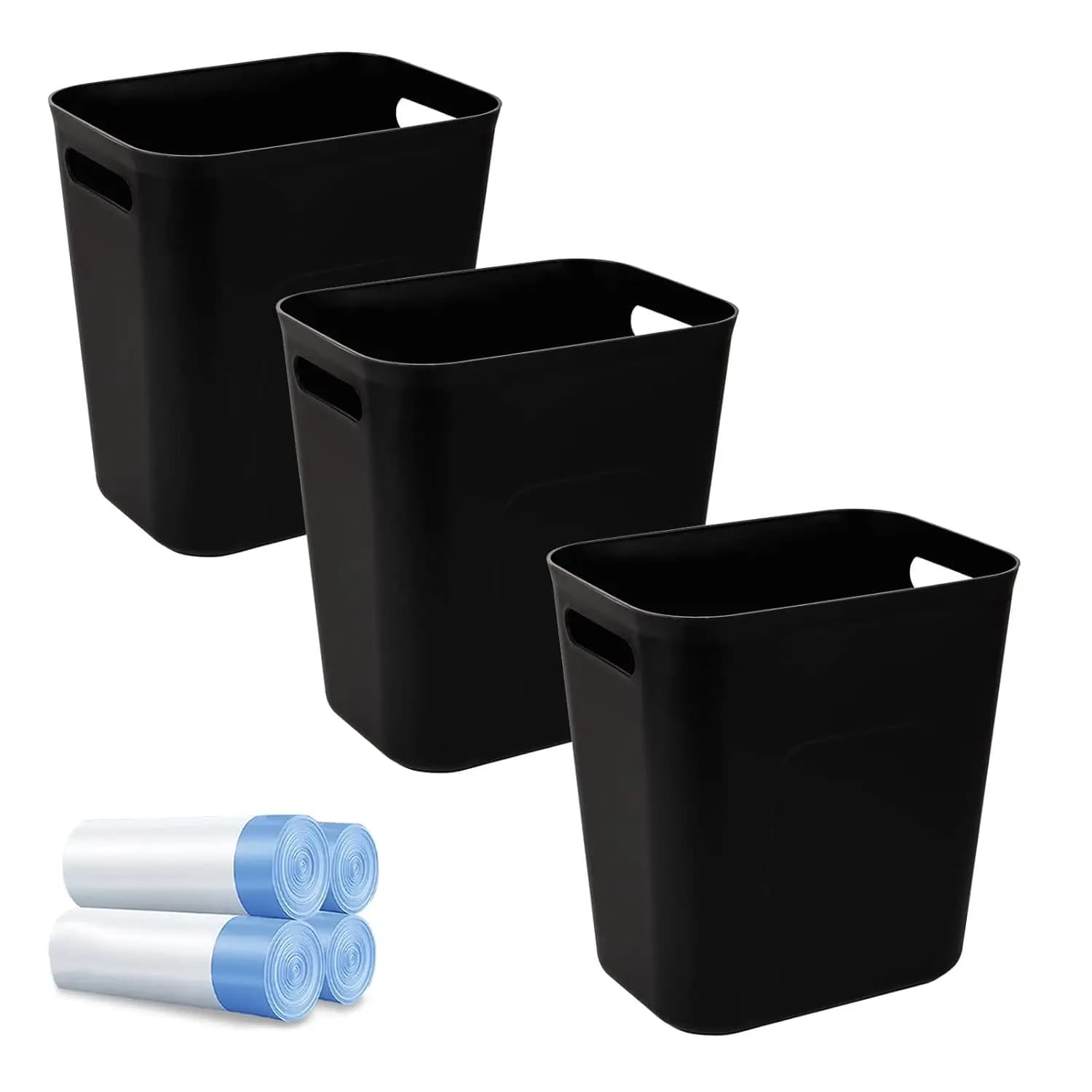 Cestino per Rifiuti da Bagno Compatto con Sacchetti, Contenitore da 3,5 Galloni per Casa, Ufficio, Cucina, Dormitorio, Set da 3, Nero