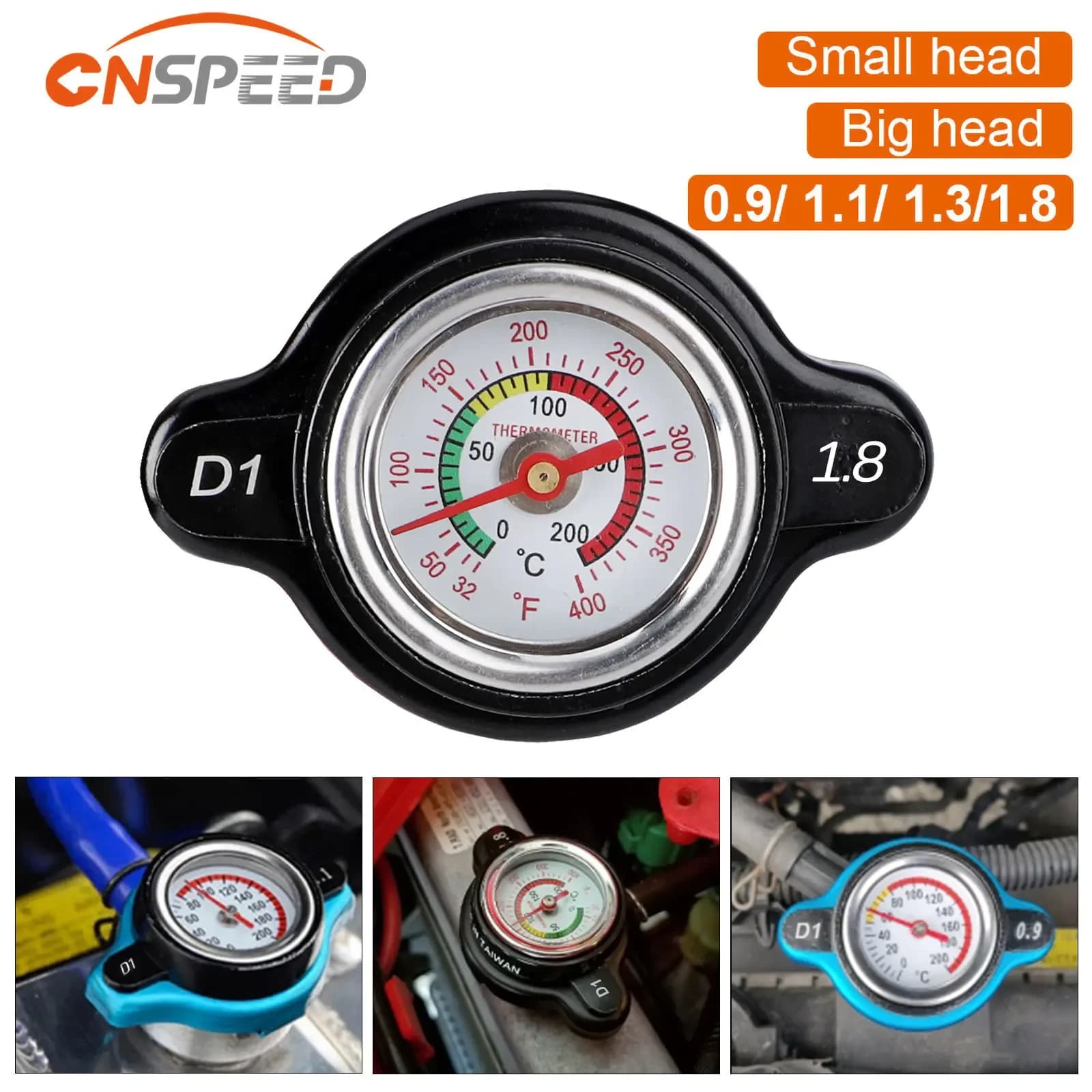 Tappo radiatore Coperchio serbatoio Testa Termometro Indicatore temperatura acqua 0,9 1,1 1,3 1,8 Bar con utilità sicura per motocicli Auto da corsa