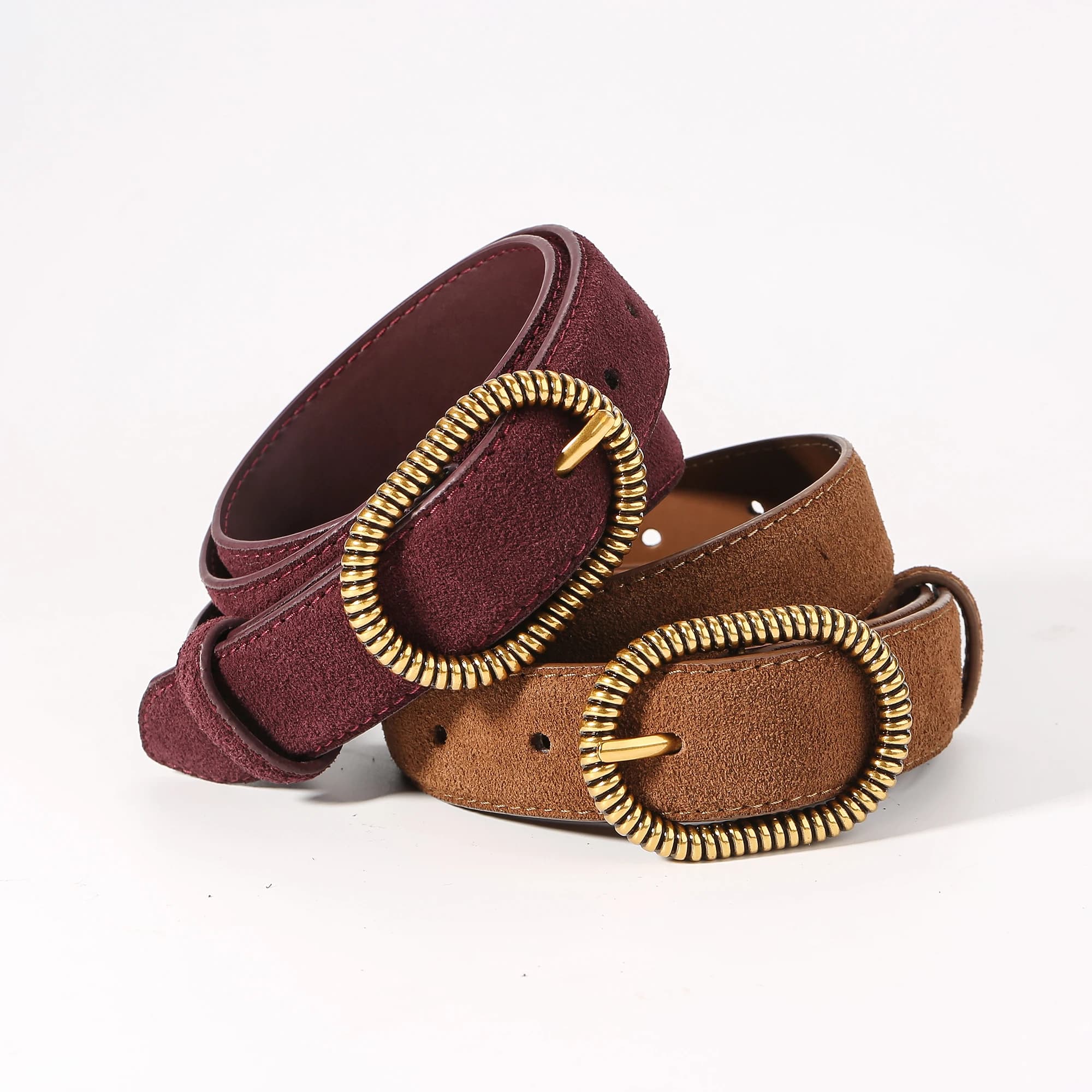 Vintage Womens Suede Leather Belt Fashion Ladies Adjustable Waist Belt for Casual Dress Jeans with Metal Buckle