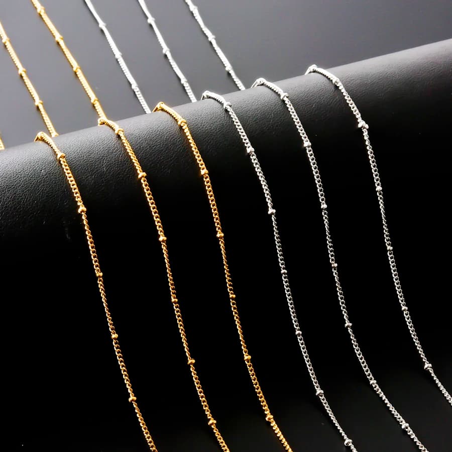 Real Gold Plated 45/50/60/70/80/90cm Stainless Steel Clip Beads Chain Ball Beaded Chains Necklaces For Women Men Jewelry Choker