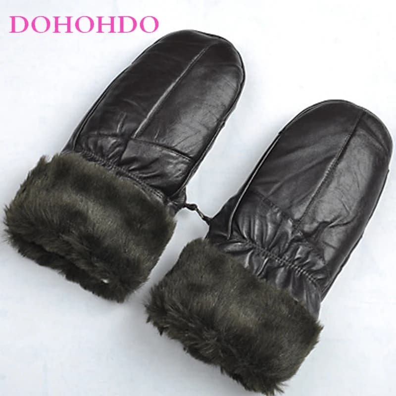 Guanti in pelle Uomo Donna Si riferisce ai guanti neri con silenziatore in pelle di pecora con pelle di pecora imbottita in cotone in guanti da moto autunno inverno