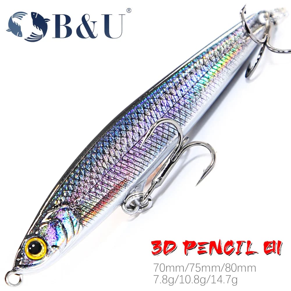 B&U Matita affondante Jerk Richiamo di pesca Wobbler Bass Fish Tackle Esche dure Accessori per la pesca Esche d'acqua salata Esca per pesci da traina