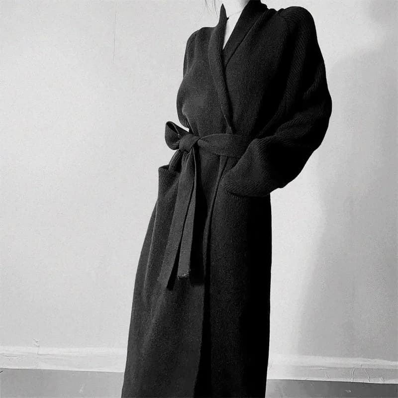 Thickened Knitted Cardigan Sweater Wrap Style Camel Hair Long Coat Unisex Winter Warm V-neck Long Sleeve Bathrobe Coat
