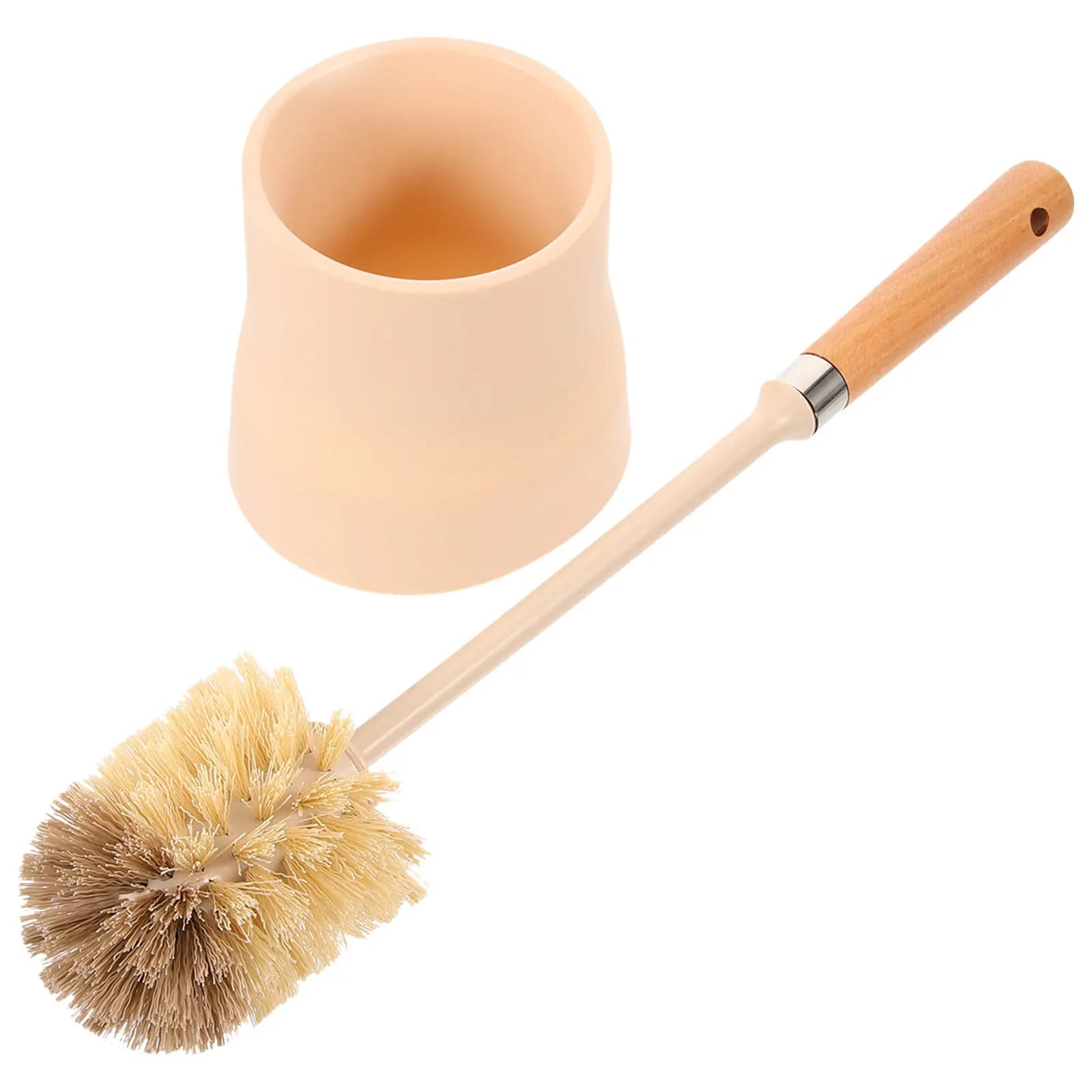 Set Spazzola per WC con Manico Lungo, Setole in Plastica e Legno, Impugnatura Antiscivolo per Pulizia Bagno, Fessure, Angoli e Superfici Difficili