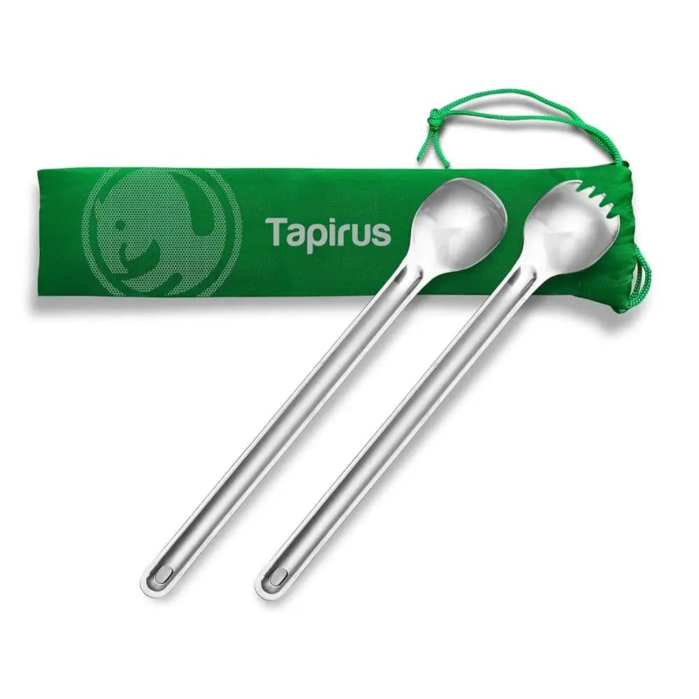 Set di Spork e Cucchiaio da 9,4 Pollici - Spork e Cucchiaio da Campeggio con Manico Lungo - Utensili da Campeggio in Acciaio Inossidabile a Lunga Portata