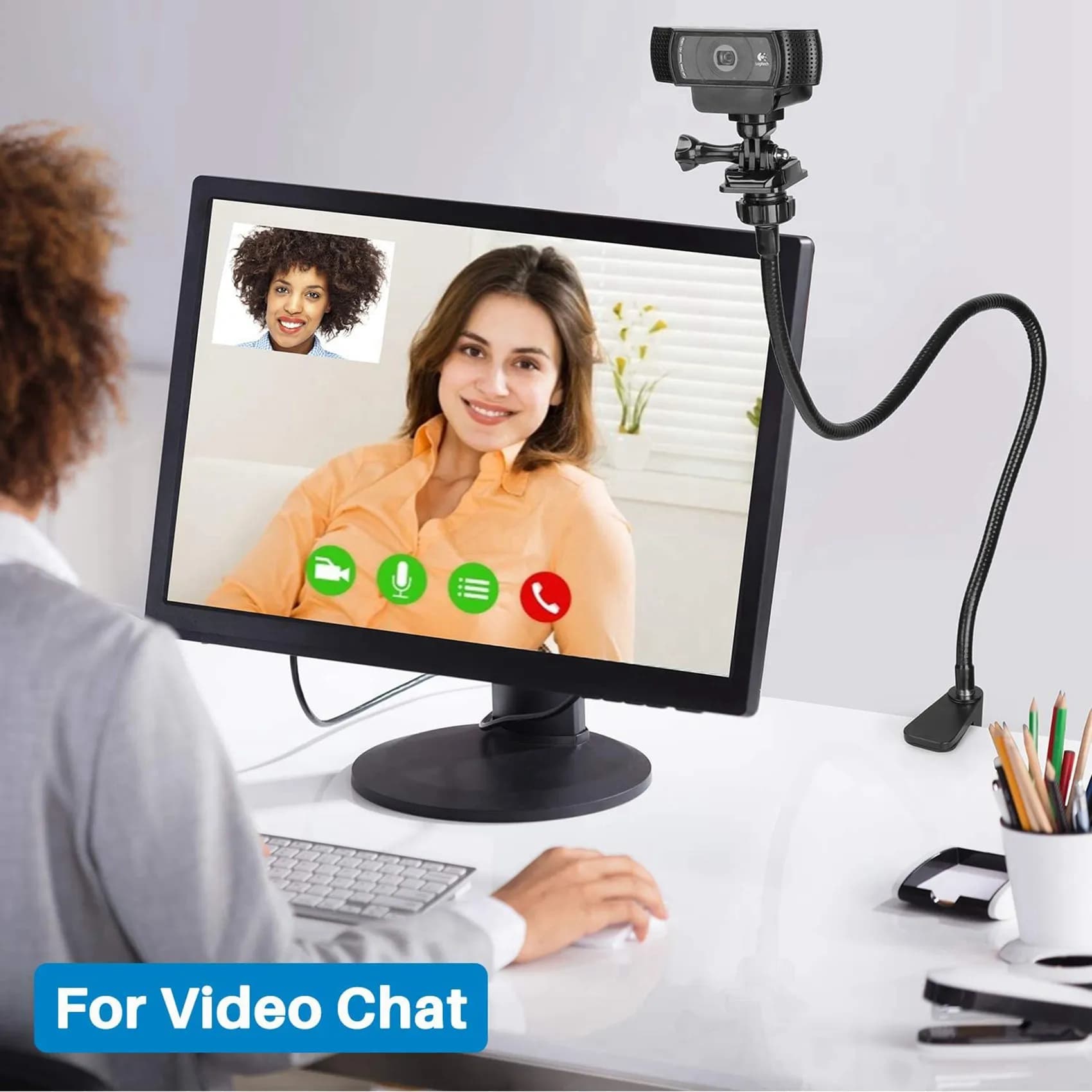 Flash! diSupport for webcam 2X, support for webcam updated with arm and clamp flexible swan neck, suitable for webcam Logitech C920,C