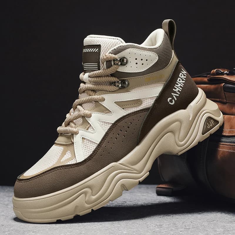 Stivali moda da uomo Scarpe da trekking all'aperto Scarpe da ginnastica con plateau Scarpe da passeggio stringate con suola spessa Scarpe casual da uomo antiscivolo