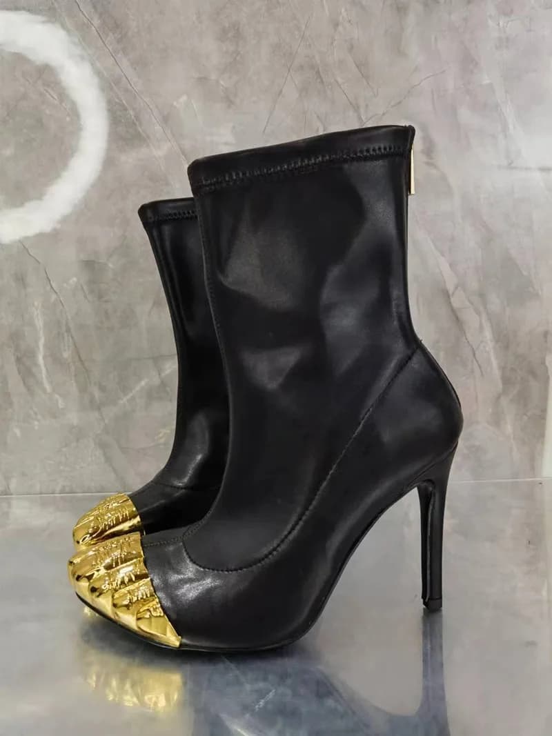 SHOOEGLE Punta divisa da donna Nuovo calzino a cinque dita Stivale Pull On Scarpe casual Stivaletti Stivali neri con tacco alto Scarpe da passerella firmate