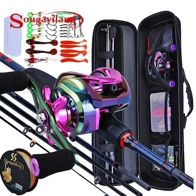 Canne da pesca e mulinelli Sougayilang Canna da pesca in carbonio a 5 sezioni Mulinello da baitcasting Set di canne da pesca da viaggio con kit completo Borsa da trasporto