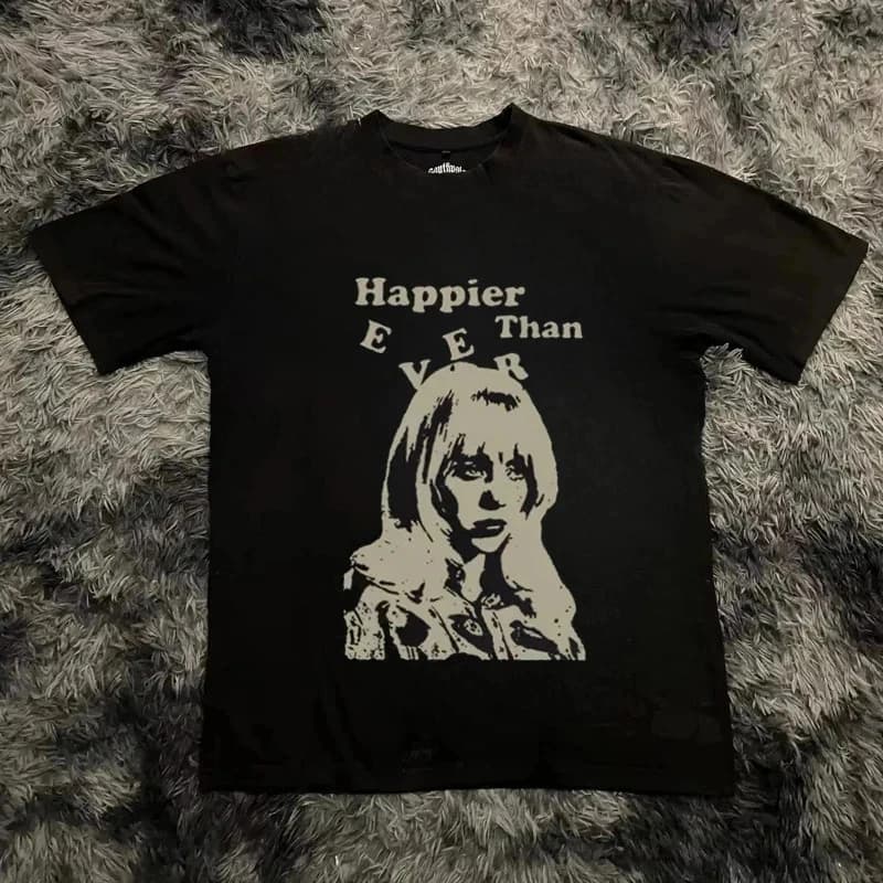 Billie Eilish Happy Than Ever Y2K T-shirt Men's Retro T-shirt Summer New Casual Fashion Men's and Women's Same Style