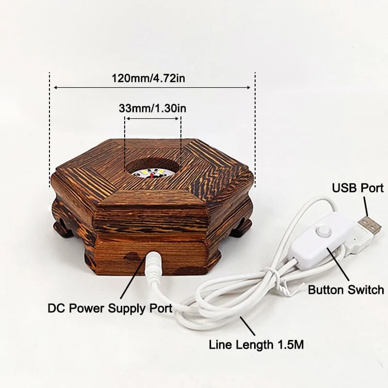 Creativo fai da te sfera di cristallo luci notturne piattaforma gossip radice di legno intaglio uminous base bottiglia meteorologica colorata interfaccia USB