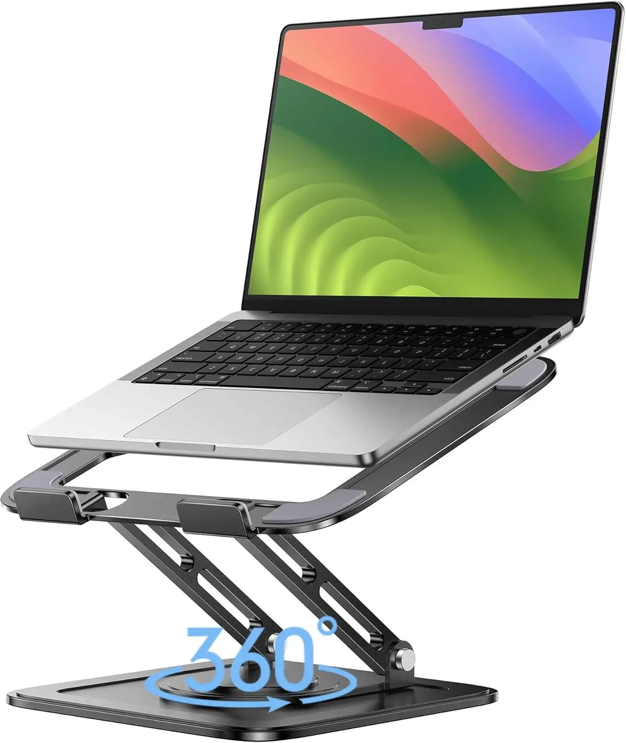 Supporto per laptop regolabile con rotazione a 360° ° Base Girevole, Supporto Ergonomico Pieghevole per Scrivania, Compatibile con Laptop da 10-16 Pollici - Nero
