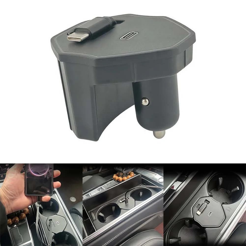 Fast Charging Cable For Car Power Adapter Retractable Cable Black Car Charger 65W Power Output ABS Material Build